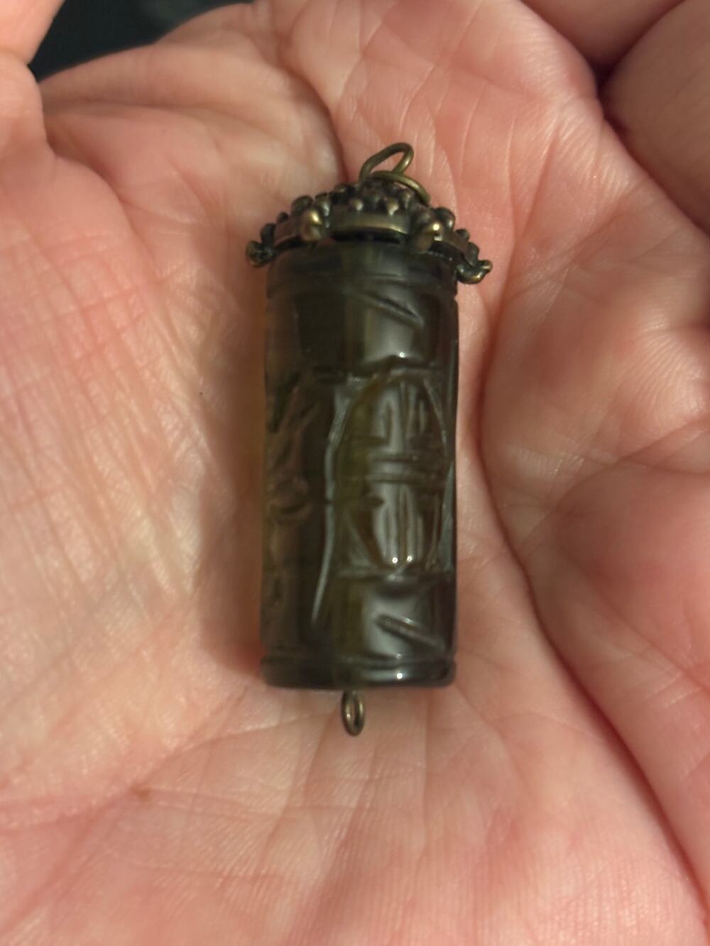 Vintage Carved Black Tribal Face Cylinder Pendant
